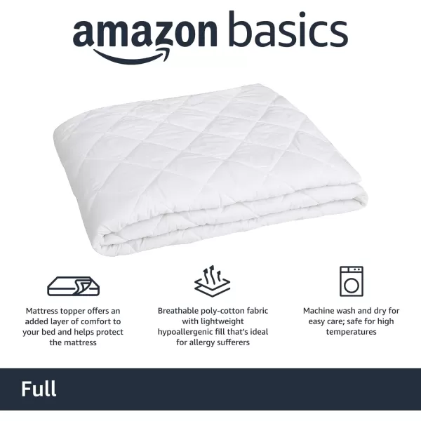 Amazon Basics Hypoallergenic Quilted Mattress Topper Pad 18 Inches Deep Twin WhiteFull