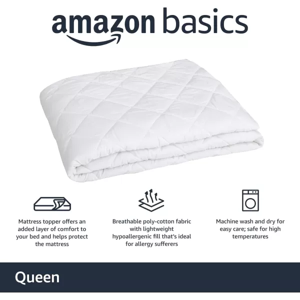 Amazon Basics Hypoallergenic Quilted Mattress Topper Pad 18 Inches Deep Twin WhiteQueen