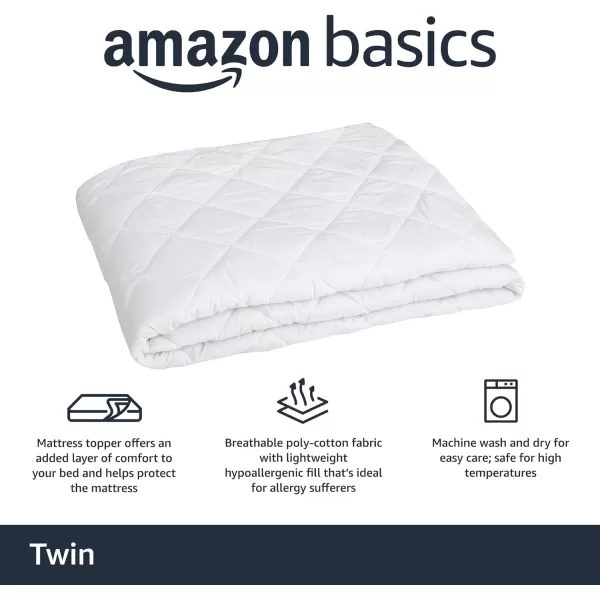 Amazon Basics Hypoallergenic Quilted Mattress Topper Pad 18 Inches Deep Twin WhiteTwin