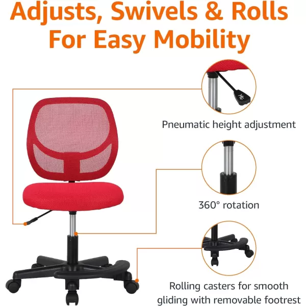 Amazon Basics Kids Adjustable Mesh LowBack Swivel Study Desk Chair with Footrest RedRed