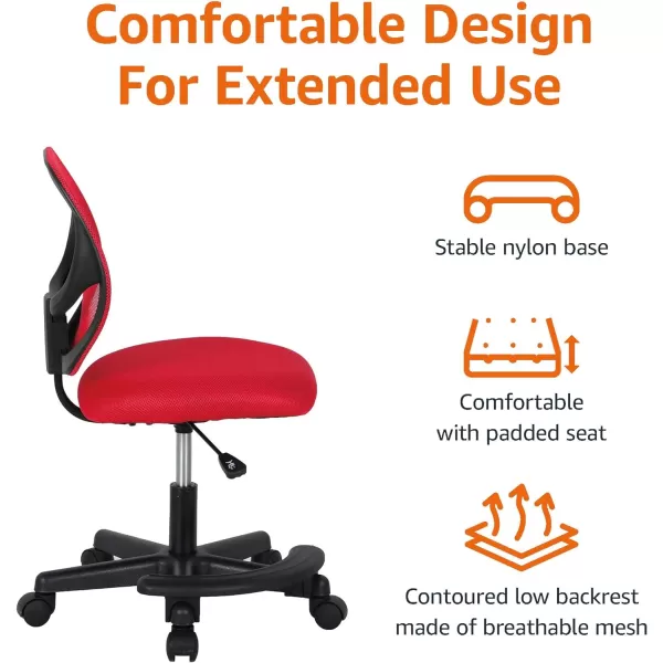 Amazon Basics Kids Adjustable Mesh LowBack Swivel Study Desk Chair with Footrest RedRed