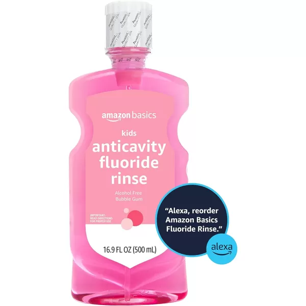 Amazon Basics Kids Anticavity Fluoride Rinse Alcohol Free Bubble Gum 500mL 169 Fluid Ounces 1Pack Previously Solimo1690 Fl Oz Pack of 4
