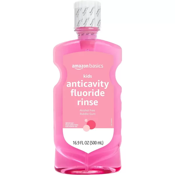 Amazon Basics Kids Anticavity Fluoride Rinse Alcohol Free Bubble Gum 500mL 169 Fluid Ounces 1Pack Previously Solimo1690 Fl Oz Pack of 4