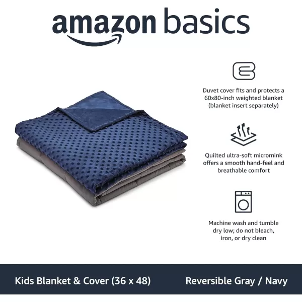 Amazon Basics Kids Cotton Weighted Blanket and Reversible Micromink Cover 10 Pound 41 x 60 Inch GrayGrayGreyNavy 36 in x 48 in 3lb Blanket wcover