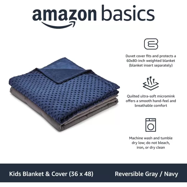 Amazon Basics Kids Cotton Weighted Blanket and Reversible Micromink Cover 10 Pound 41 x 60 Inch GrayGrayGreyNavy 36 in x 48 in 5lb Blanket wcover