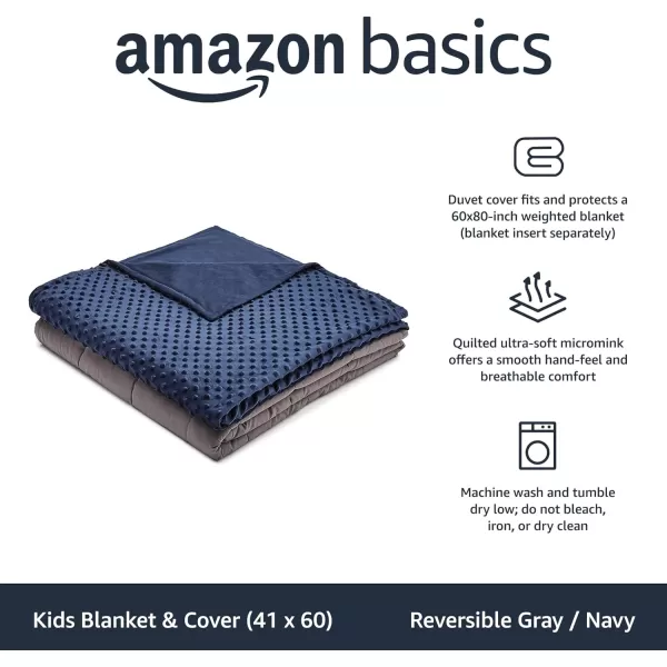 Amazon Basics Kids Cotton Weighted Blanket and Reversible Micromink Cover 10 Pound 41 x 60 Inch GrayGrayGreyNavy 41 in x 60 in 10lb Blanket wcover