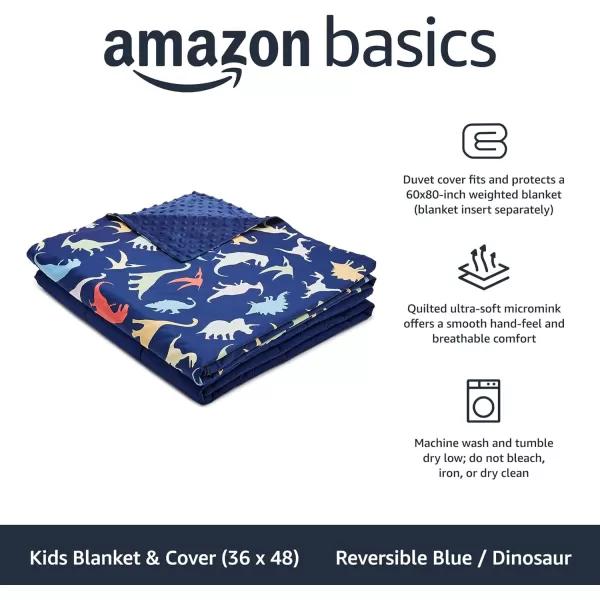 Amazon Basics Kids Cotton Weighted Blanket and Reversible Micromink Cover 10 Pound 41 x 60 Inch GrayGrayReversible BlueDinosaur 36 in x 48 in 5lb Blanket wcover