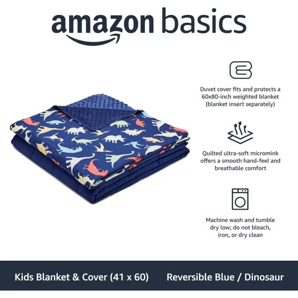 Amazon Basics Kids Cotton Weighted Blanket and Reversible Micromink Cover 10 Pound 41 x 60 Inch GrayGrayReversible BlueDinosaur 41 in x 60 in 10lb Blanket wcover