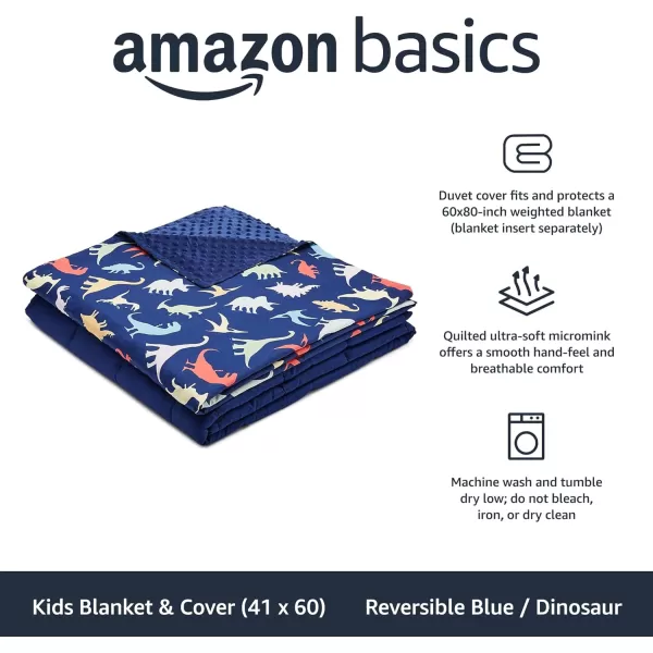 Amazon Basics Kids Cotton Weighted Blanket and Reversible Micromink Cover 10 Pound 41 x 60 Inch GrayGrayReversible BlueDinosaur 41 in x 60 in 7lb Blanket wcover