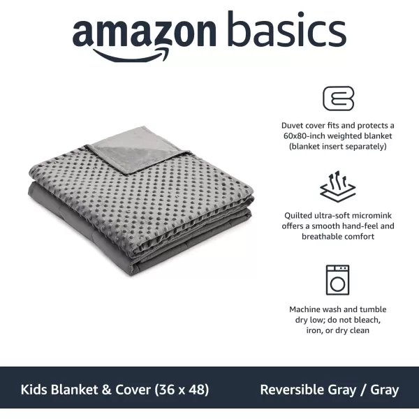 Amazon Basics Kids Cotton Weighted Blanket and Reversible Micromink Cover 10 Pound 41 x 60 Inch GrayGrayReversible GrayGray 36 in x 48 in 5lb Blanket wcover