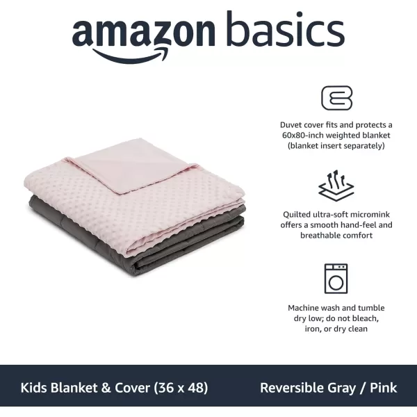 Amazon Basics Kids Cotton Weighted Blanket and Reversible Micromink Cover 10 Pound 41 x 60 Inch GrayGrayReversible GrayPink 36 in x 48 in 3lb Blanket wcover