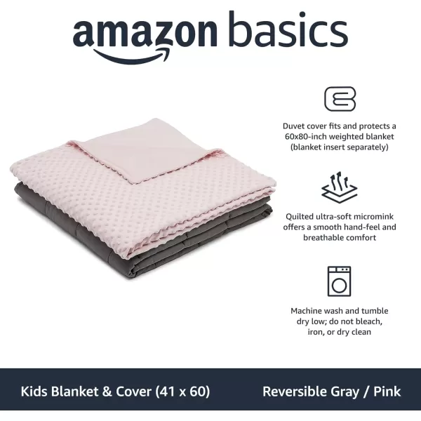 Amazon Basics Kids Cotton Weighted Blanket and Reversible Micromink Cover 10 Pound 41 x 60 Inch GrayGrayReversible GrayPink 41 in x 60 in 10lb Blanket wcover