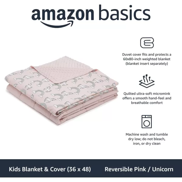 Amazon Basics Kids Cotton Weighted Blanket and Reversible Micromink Cover 10 Pound 41 x 60 Inch GrayGrayReversible PinkUnicorn 36 in x 48 in 3lb Blanket wcover