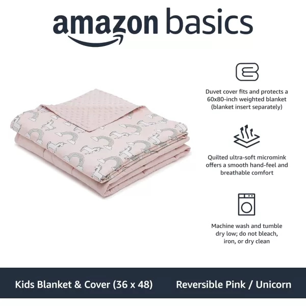 Amazon Basics Kids Cotton Weighted Blanket and Reversible Micromink Cover 10 Pound 41 x 60 Inch GrayGrayReversible PinkUnicorn 36 in x 48 in 5lb Blanket wcover