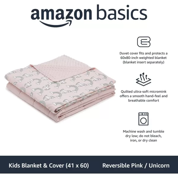 Amazon Basics Kids Cotton Weighted Blanket and Reversible Micromink Cover 10 Pound 41 x 60 Inch GrayGrayReversible PinkUnicorn 41 in x 60 in 10lb Blanket wcover