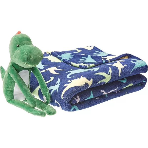 Amazon Basics Kids Dinosaur Squad Patterned Throw Blanket with Stuffed Animal DinosaurAmazon Basics Kids Dinosaur Squad Patterned Throw Blanket with Stuffed Animal Dinosaur