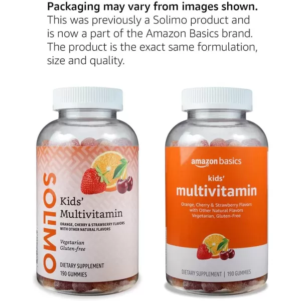 Amazon Basics Kids Multivitamin Gummies Cherry Strawberry amp Orange 380 Count 2 Packs of 190 2 per Serving Previously Solimo190 Count Pack of 1