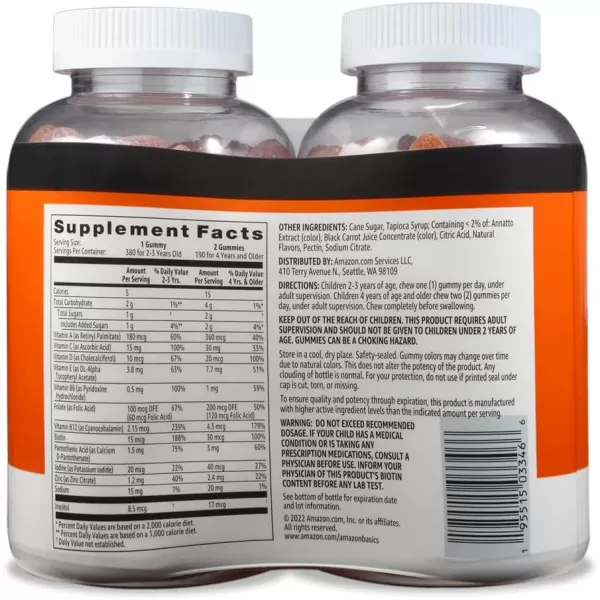 Amazon Basics Kids Multivitamin Gummies Cherry Strawberry amp Orange 380 Count 2 Packs of 190 2 per Serving Previously Solimo380 Count Pack of 1
