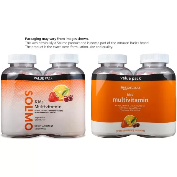 Amazon Basics Kids Multivitamin Gummies Cherry Strawberry amp Orange 380 Count 2 Packs of 190 2 per Serving Previously Solimo380 Count Pack of 1