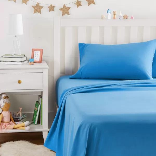 Amazon Basics Kids Soft EasyWash Lightweight Microfiber 3Piece Sheet Set Twin Light Pink SolidAzure Blue Twin Sheet Set