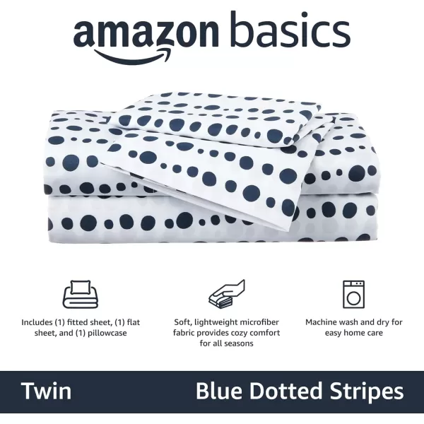 Amazon Basics Kids Soft EasyWash Lightweight Microfiber 3Piece Sheet Set Twin Light Pink SolidBlue Dotted Stripes Twin Sheet Set
