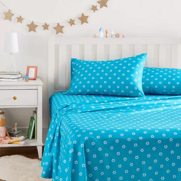 Amazon Basics Kids Soft EasyWash Lightweight Microfiber 3Piece Sheet Set Twin Light Pink SolidBlue Flowers Full Sheet Set