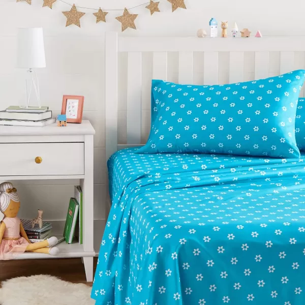 Amazon Basics Kids Soft EasyWash Lightweight Microfiber 3Piece Sheet Set Twin Light Pink SolidBlue Flowers Twin Sheet Set