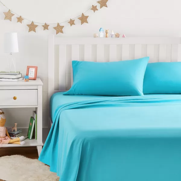 Amazon Basics Kids Soft EasyWash Lightweight Microfiber 3Piece Sheet Set Twin Light Pink SolidBright Aqua Full Sheet Set
