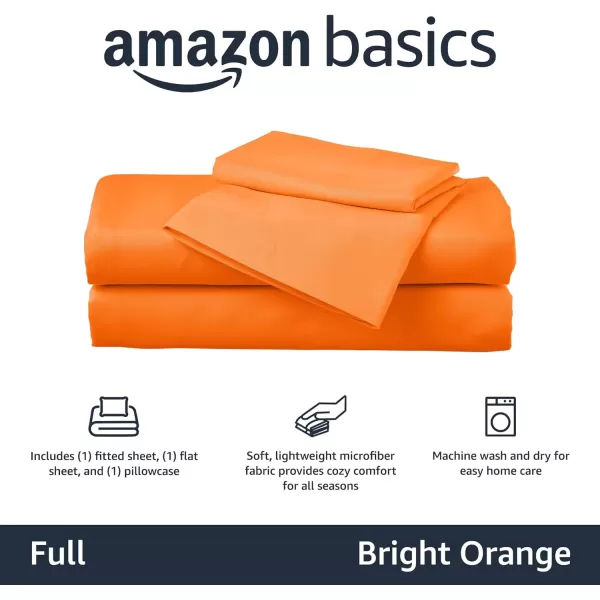 Amazon Basics Kids Soft EasyWash Lightweight Microfiber 3Piece Sheet Set Twin Light Pink SolidBright Orange Full Sheet Set