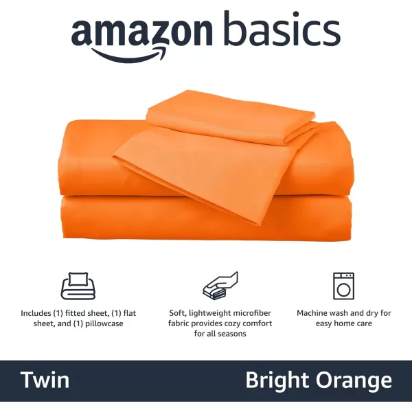 Amazon Basics Kids Soft EasyWash Lightweight Microfiber 3Piece Sheet Set Twin Light Pink SolidBright Orange Twin Sheet Set