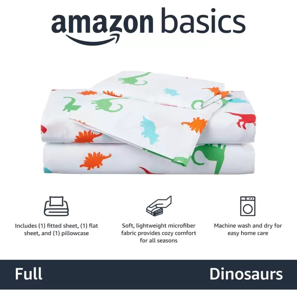 Amazon Basics Kids Soft EasyWash Lightweight Microfiber 3Piece Sheet Set Twin Light Pink SolidDinosaurs Full Sheet Set