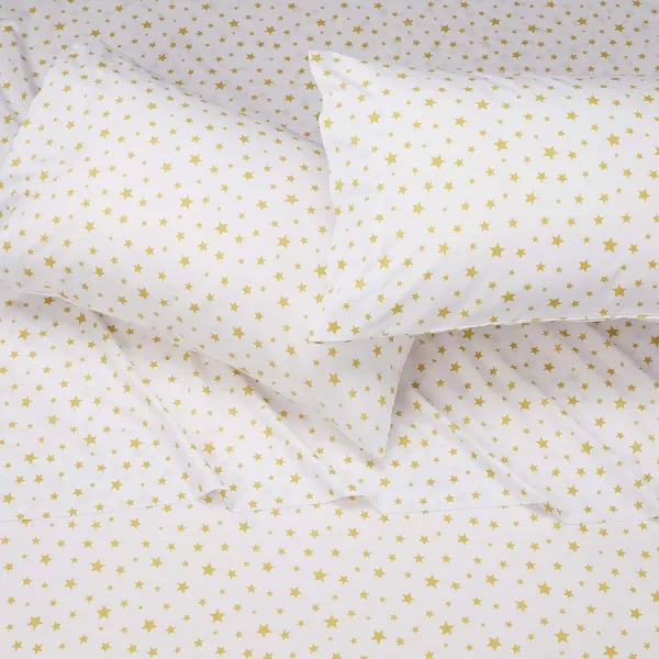Amazon Basics Kids Soft EasyWash Lightweight Microfiber 3Piece Sheet Set Twin Light Pink SolidGold Stars Full Sheet Set