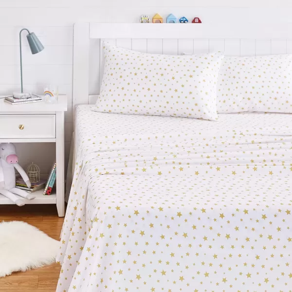 Amazon Basics Kids Soft EasyWash Lightweight Microfiber 3Piece Sheet Set Twin Light Pink SolidGold Stars Full Sheet Set