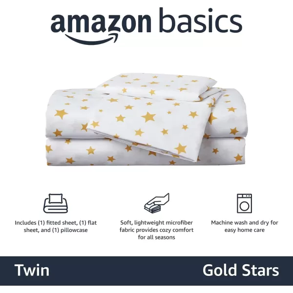 Amazon Basics Kids Soft EasyWash Lightweight Microfiber 3Piece Sheet Set Twin Light Pink SolidGold Stars Twin Sheet Set