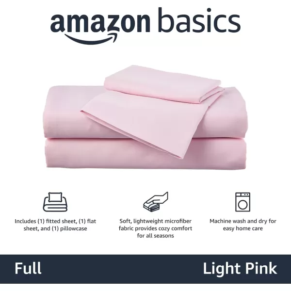 Amazon Basics Kids Soft EasyWash Lightweight Microfiber 3Piece Sheet Set Twin Light Pink SolidLight Pink Full Sheet Set