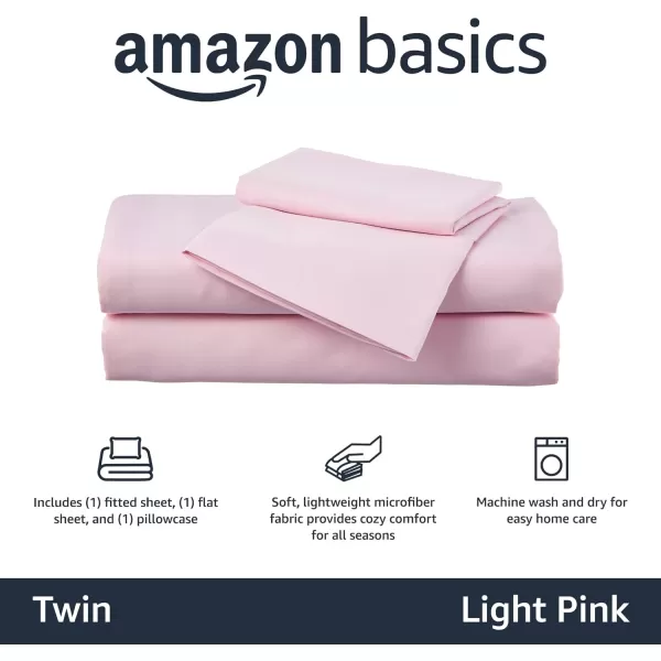 Amazon Basics Kids Soft EasyWash Lightweight Microfiber 3Piece Sheet Set Twin Light Pink SolidLight Pink Twin Sheet Set