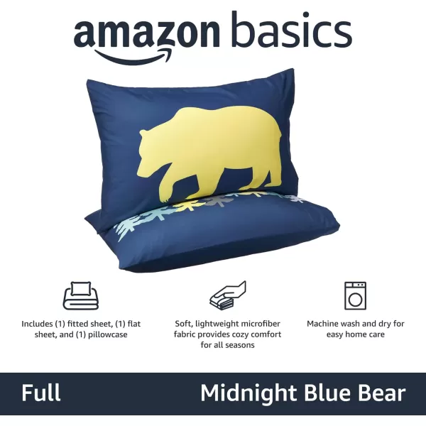 Amazon Basics Kids Soft EasyWash Lightweight Microfiber 3Piece Sheet Set Twin Light Pink SolidMidnight Blue Bear Standard Pillowcases