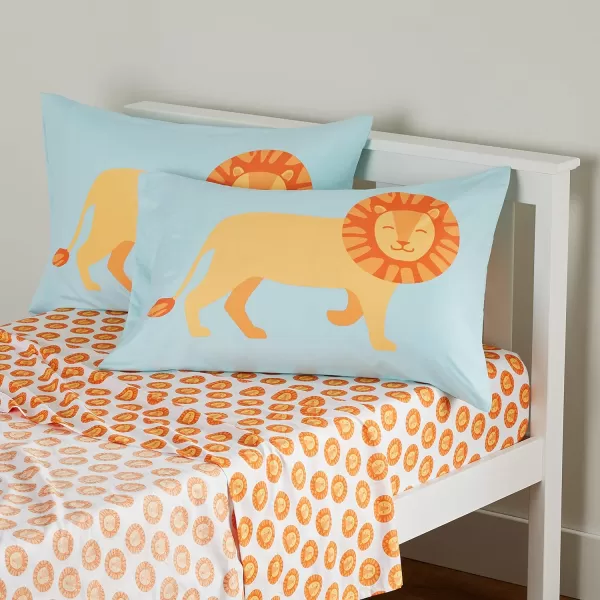 Amazon Basics Kids Soft EasyWash Lightweight Microfiber 3Piece Sheet Set Twin Light Pink SolidOrange Lions Standard Pillowcases