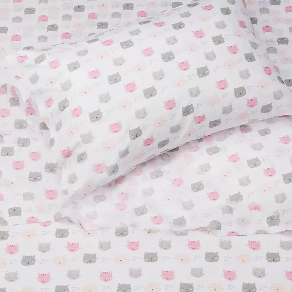 Amazon Basics Kids Soft EasyWash Lightweight Microfiber 3Piece Sheet Set Twin Light Pink SolidPink Kitties Twin Sheet Set