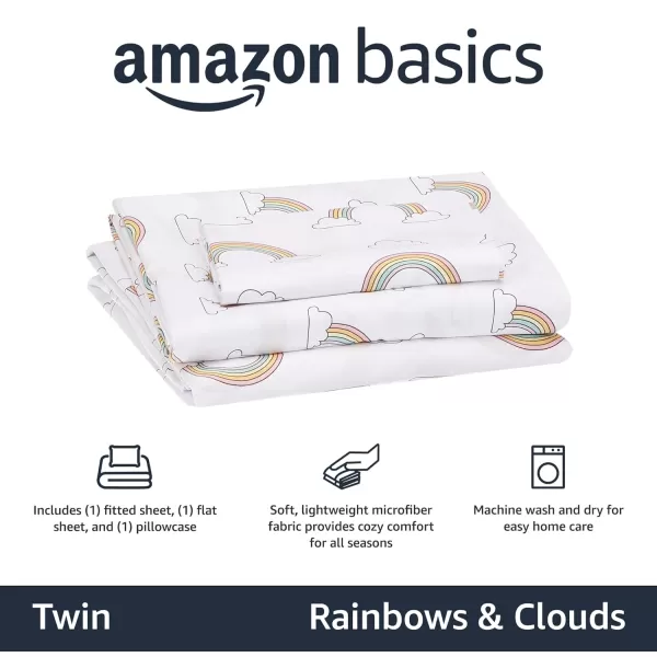 Amazon Basics Kids Soft EasyWash Lightweight Microfiber 3Piece Sheet Set Twin Light Pink SolidRainbows amp Clouds Twin Sheet Set