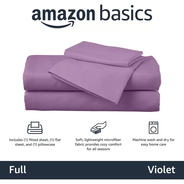 Amazon Basics Kids Soft EasyWash Lightweight Microfiber 3Piece Sheet Set Twin Light Pink SolidViolet Full Sheet Set