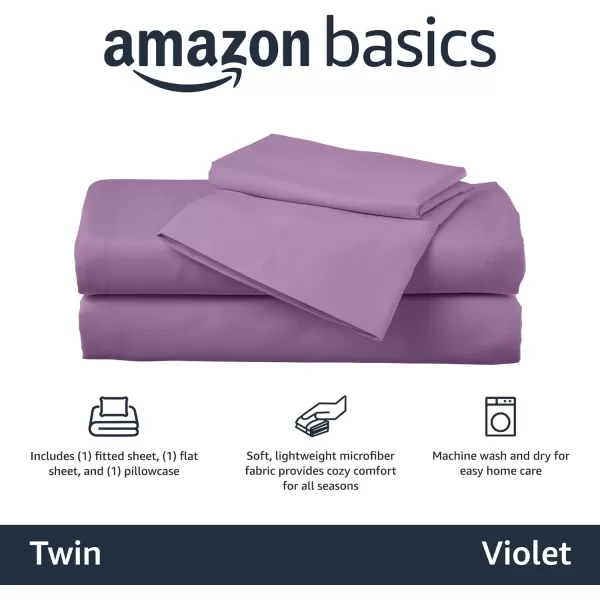 Amazon Basics Kids Soft EasyWash Lightweight Microfiber 3Piece Sheet Set Twin Light Pink SolidViolet Twin Sheet Set