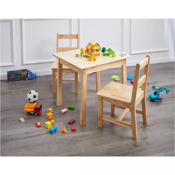 Amazon Basics Kids Solid Wood Table and 2 Chair Set NaturalNatural