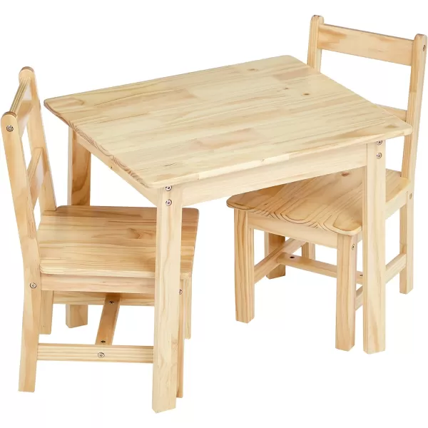 Amazon Basics Kids Solid Wood Table and 2 Chair Set NaturalNatural