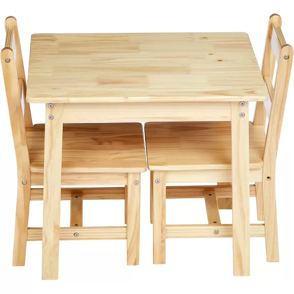 Amazon Basics Kids Solid Wood Table and 2 Chair Set NaturalNatural