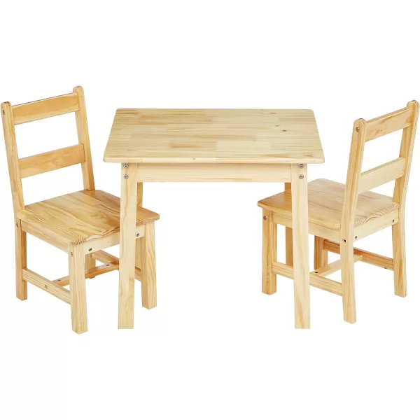 Amazon Basics Kids Solid Wood Table and 2 Chair Set NaturalNatural