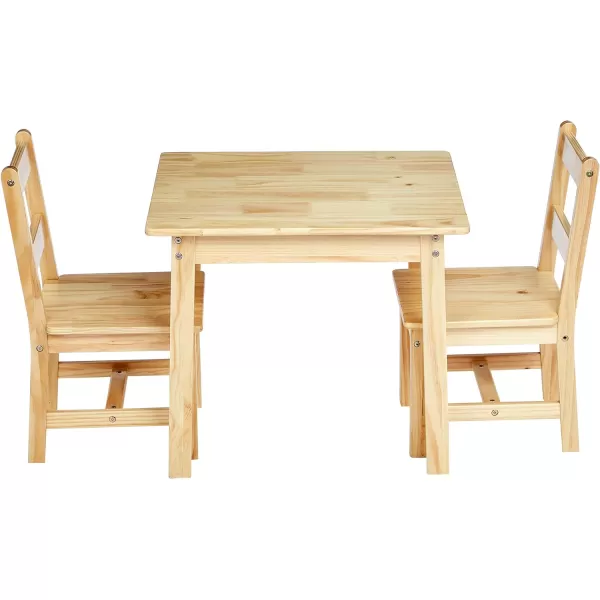 Amazon Basics Kids Solid Wood Table and 2 Chair Set NaturalNatural