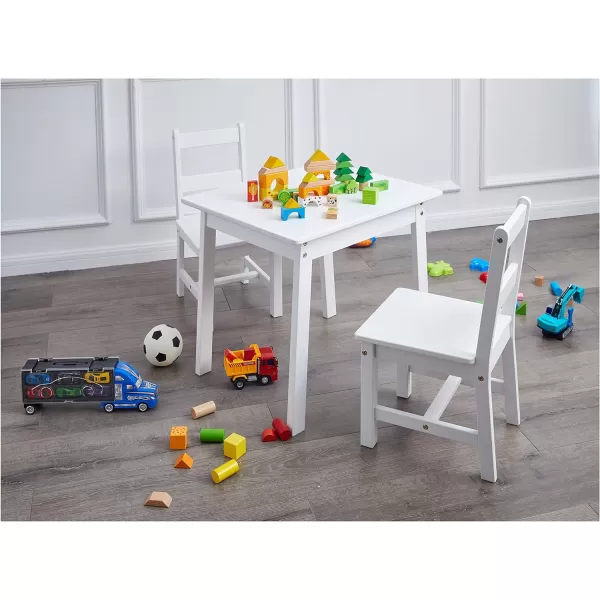 Amazon Basics Kids Solid Wood Table and 2 Chair Set NaturalWhite