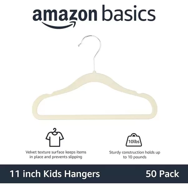 Amazon Basics Kids Velvet NonSlip 116 Clothes Hangers 1 Count Pack of 50 Beige116 50Pack Beige