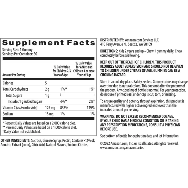 Amazon Basics Kids Vitamin C 125mg Gummies Orange 60 Count Immune Health 2 Month Supply Previously SolimoAmazon Basics Kids Vitamin C 125mg Gummies Orange 60 Count Immune Health 2 Month Supply Previously Solimo
